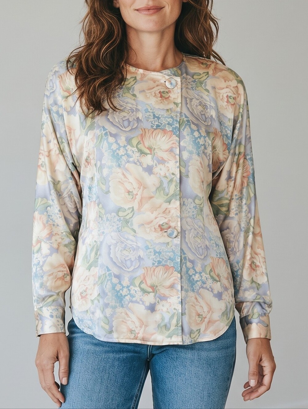 Vintage Christian Dior Silk Pastel Floral Rose Blouse/Blazer